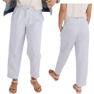 Madewell Womens Linen Blend Track Crop Pants XS Blue Elastic Waist Hi-Rise Beach